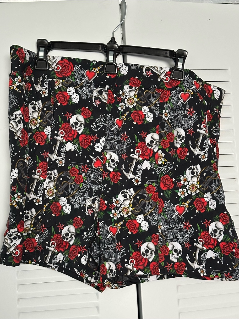 torrid Black Swim Shorts with Red Rose & Skull Pattern